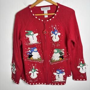 Vintage 2004 Tiara International Ugly Christmas Sweater Full Zip Red Size M